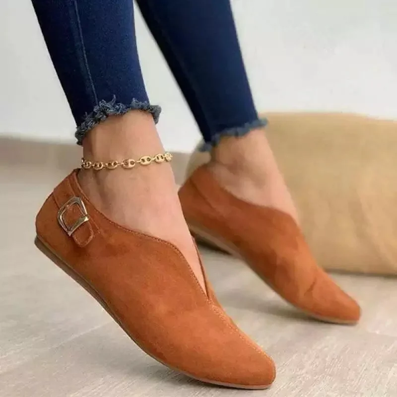 2025 NEW Loafers Suede Summer Women Flats Retro Pointed Toe Slip on Casual Shoes atos Mujer Plus Size Breathable V Port f