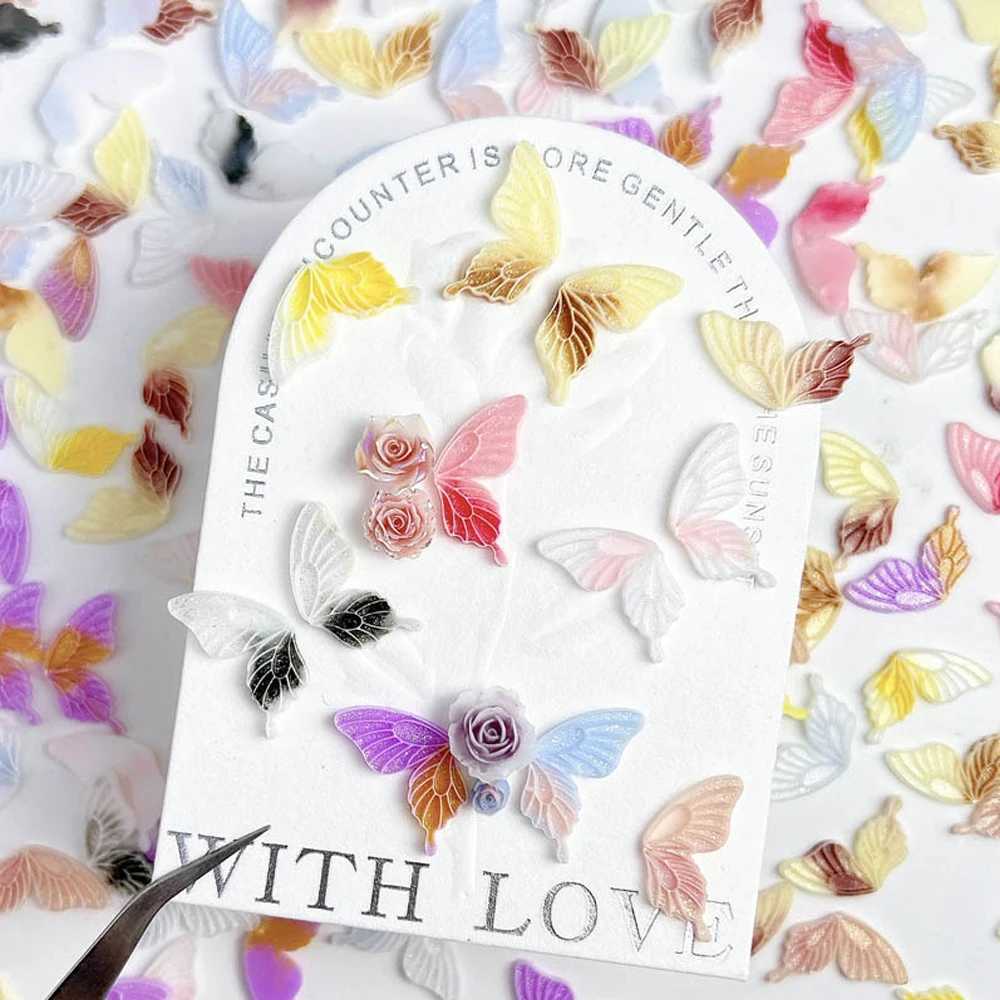 50 pieces/bag glowing butterfly nails artistic charm random mixed flash half butterfly wing nail decoration accessories W240829