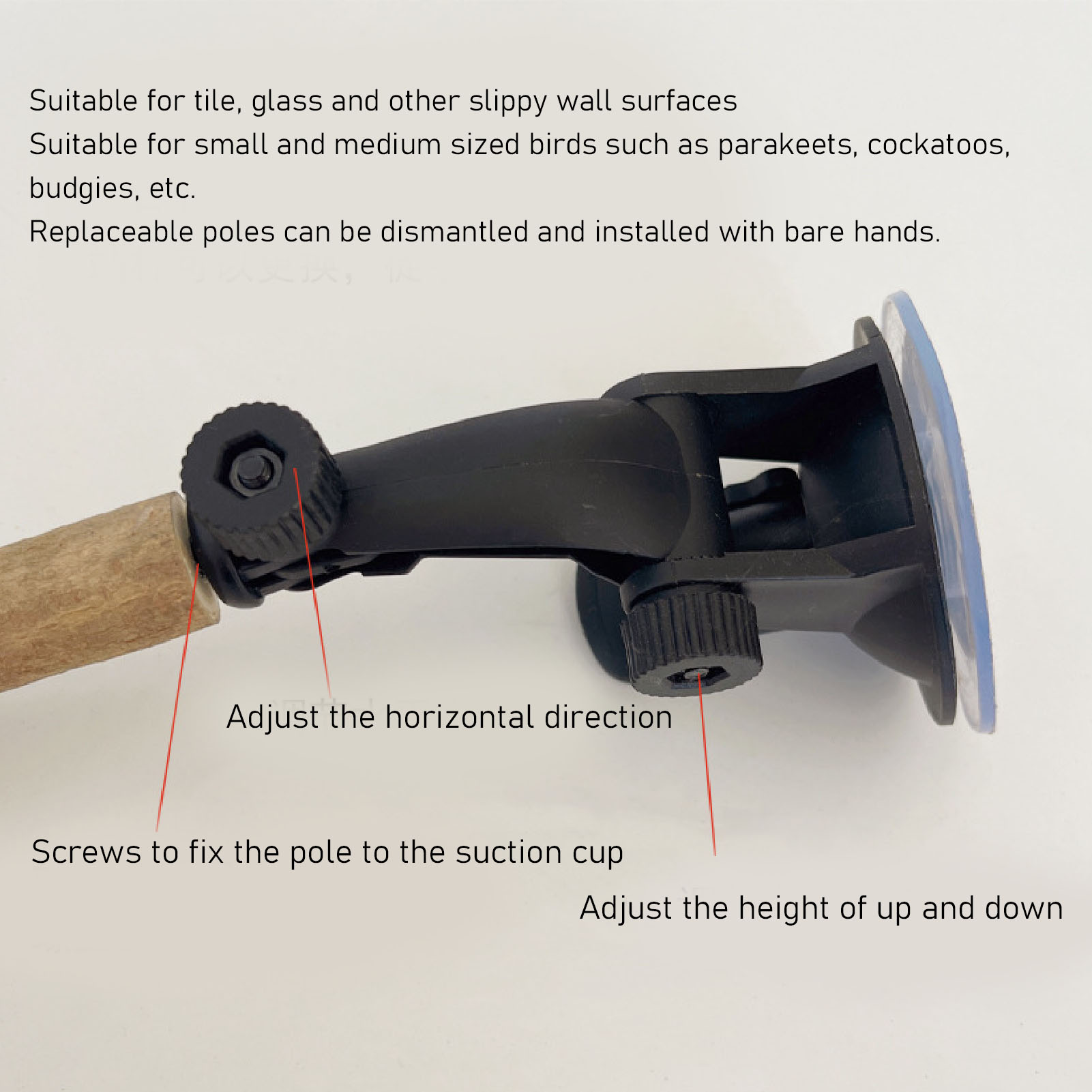 Wood Parrot Perch Prevent Slip Interactive Bird Window Perch Stand With Suction Cups For Small Medium Bird