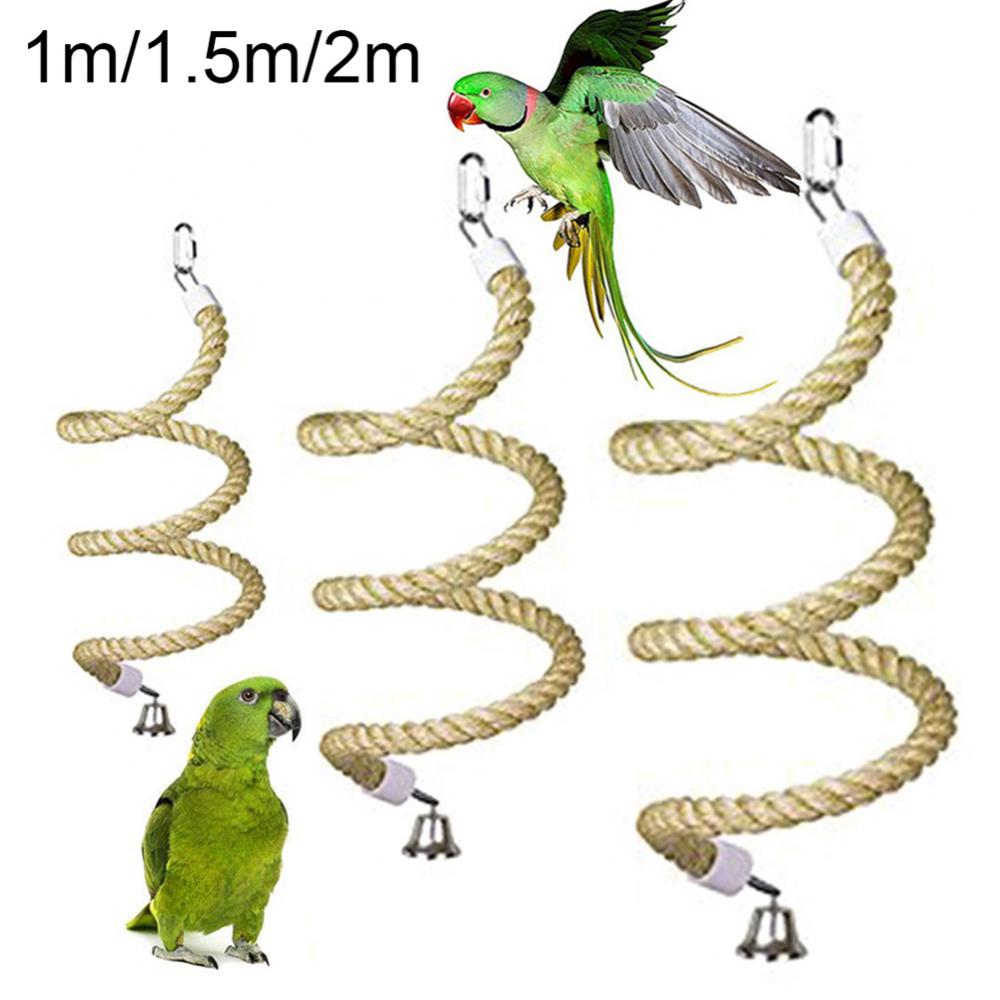 Bird Toy Spiral Cotton Rope Chewing Bar Parrot Swing Climbing Standing Toys Chewing Bar Cage Hanging Swing Toy Bird Supplies
