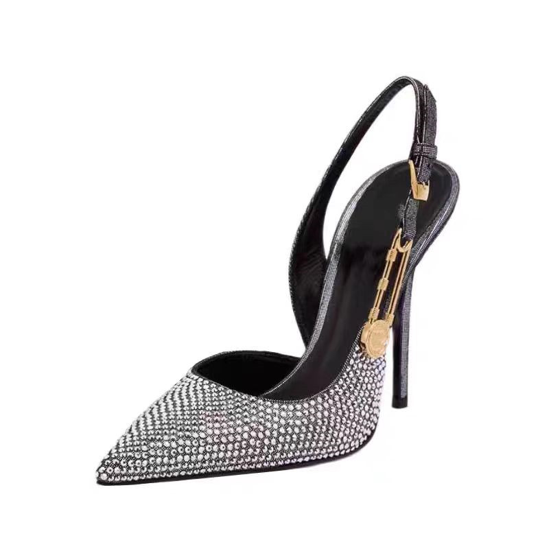 Rhies Sequined Buckle Women Pumps Elegant Pointed toe Sgbac Stiletto High heels Spring Summer Fashion Shoes