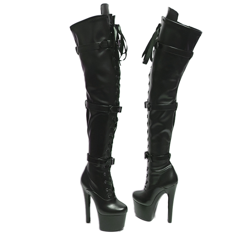 Matte Bright Black 15cm 17CM Over-the-Knee Women Thigh Boots Pole Dancing Zipper Platform High Heel Sexy Stiletto Chelsea Boots