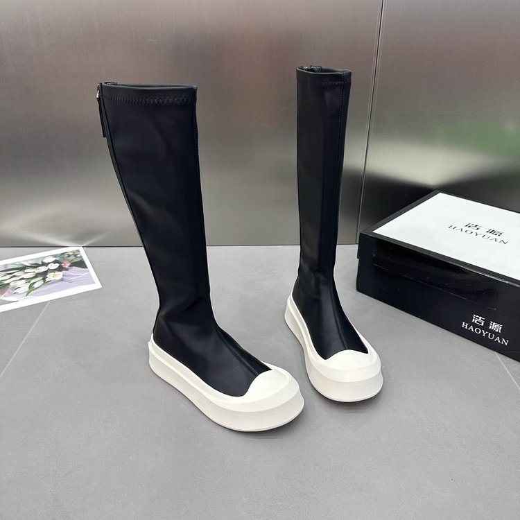 Ladies Women Ankle Shoes Slip On Mid Calf Boots Platform Soft PU Leather Long Boot Footwear Woman Fashion Spring Winter 15f3