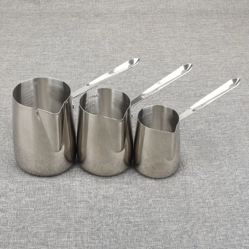 Stainless Steel Coffee Pot Milk Jug Melted Butter Cream Thickened 350ML Induction Cooker Available Long Handle Wax Melting Pot 240829
