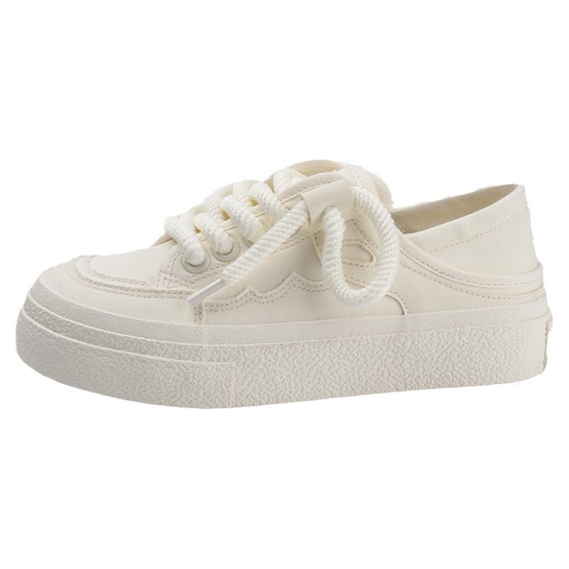 2025 New Arrival Women's Versatile Chunky Platform Sneakers - Korean-Inspired White Canvas Shoes for Casual/Sporty Wear | 2-Way Convertible Desig