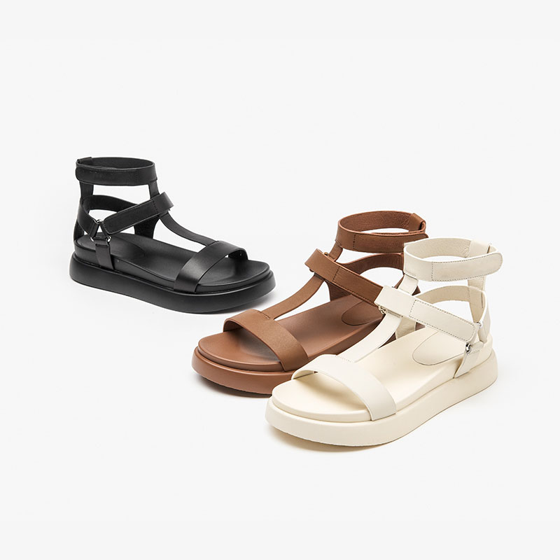 BeauToday Summer Gladiator Sandals Women Calfskin Leather Open Toe T-bar Strap Hook & Loop Summer Ladies Shoes Handmade 07130