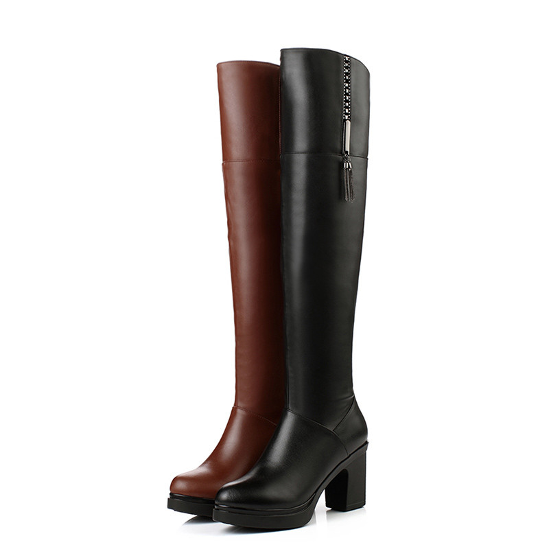 AIYUQI Over The Knee Boots Women 2024 New Genuine Leather Women Platform Boots Fur Fashion Women Motorcycle Boots