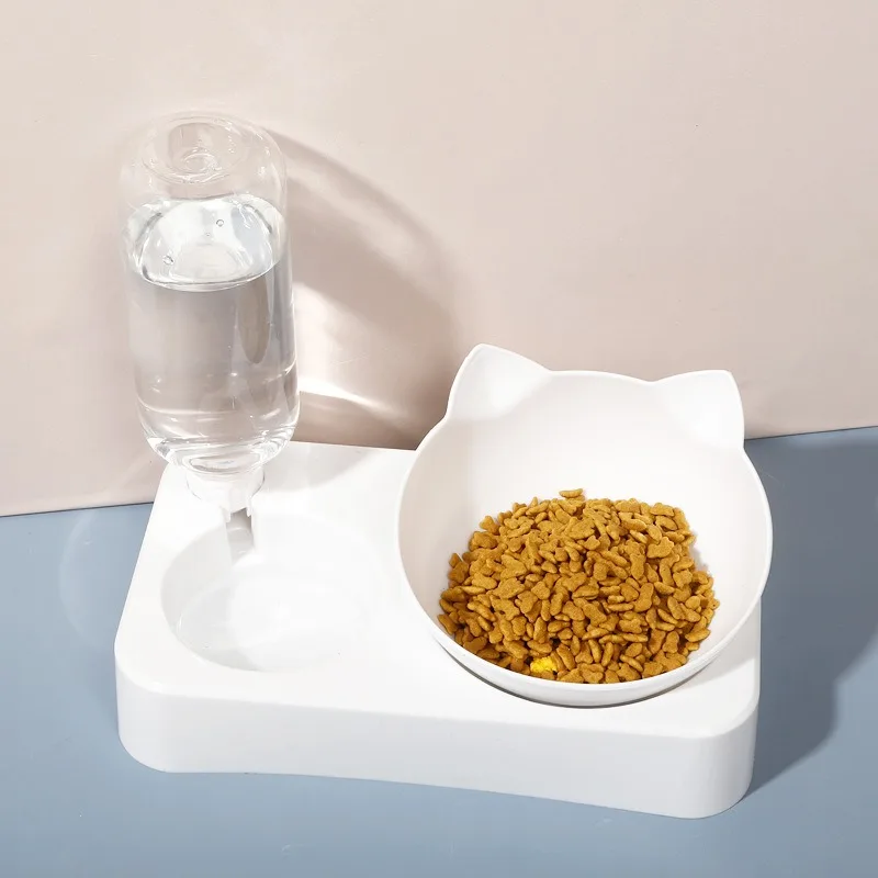Cat Bowl Automatic Pet Feeder Dog Cat Food Bowl with Water Dispenser Double Bowl Drinking Raised Stand Dish Bowl Cat Accessories