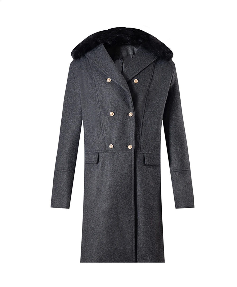 Mens autumn and winter casual wool coat double-layer high-quality fur collar medium length windproof 240912