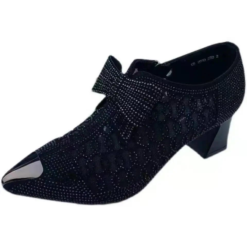 Hollow New Mesh 2023 New Summer Fashion Rhie Thick Heels Pointed Toe Zipper Sandals Designers Women's Shoes 31bd