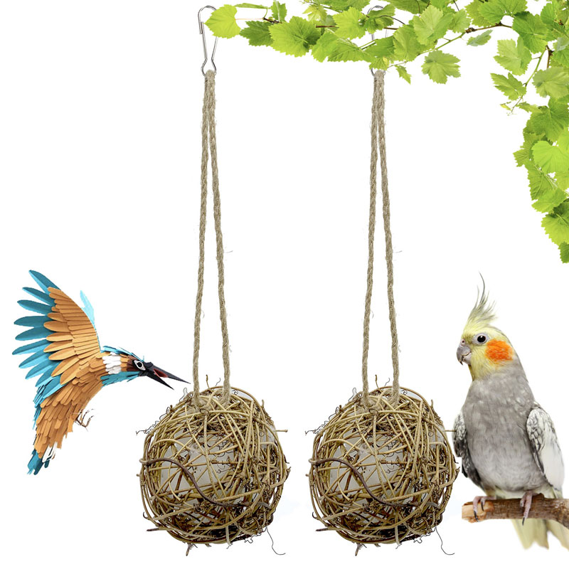 Bird Toys Hummingbird Nesting Parrot Chew Toy Rattan Balls Wire Drawing Cotton Inner Core Hanging Bird Cage Accessories