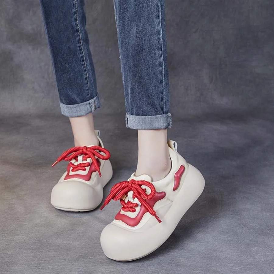 Women's Chunky Genuine Leather Loafers Flats Vulcanized Platform Sneakers 4