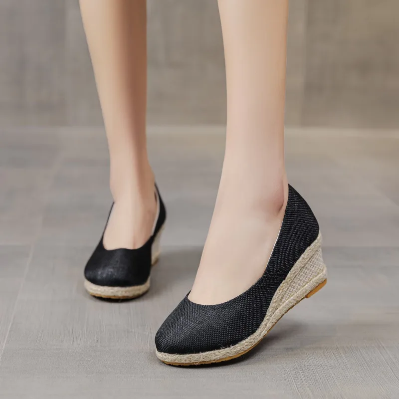 Fashion Princess Wedge Single Shoes Women's Shallow Mouth Espadrilles Ladies Elegant Hemp Sandals High Heels Nurse Shoe