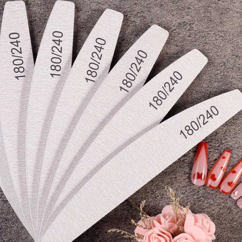 10pcs professional nail file sandpaper sturdy thick nail file buffer machine manual polishing half moon lime nail tool 100/180 180/240 W240829