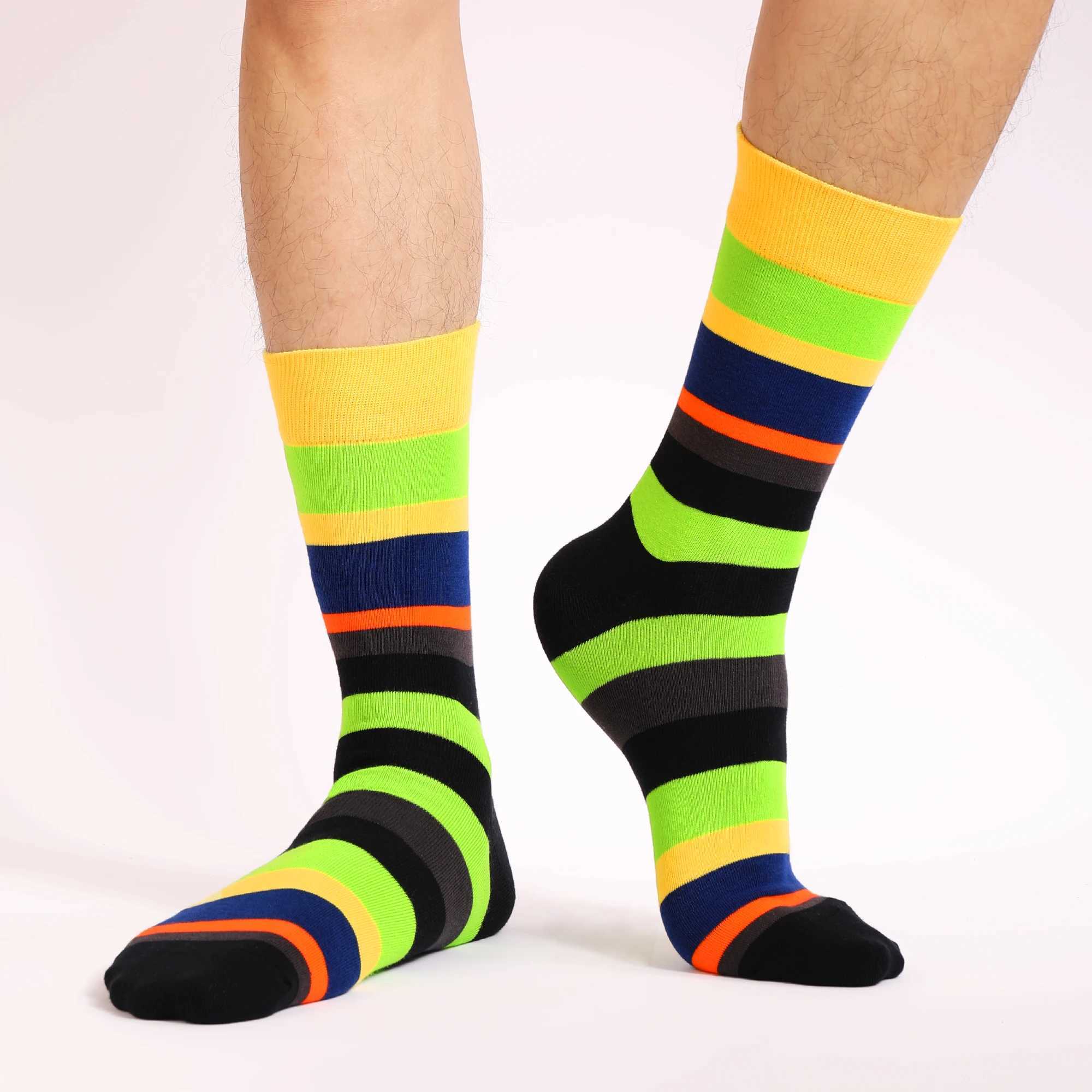 Men's Socks 5Pairs Mens Fun Dress Socks Pattern Funny Socks Pack Colorful Striped Combed Cotton Novelty SocksCool Breathable Casual Socks Y240830