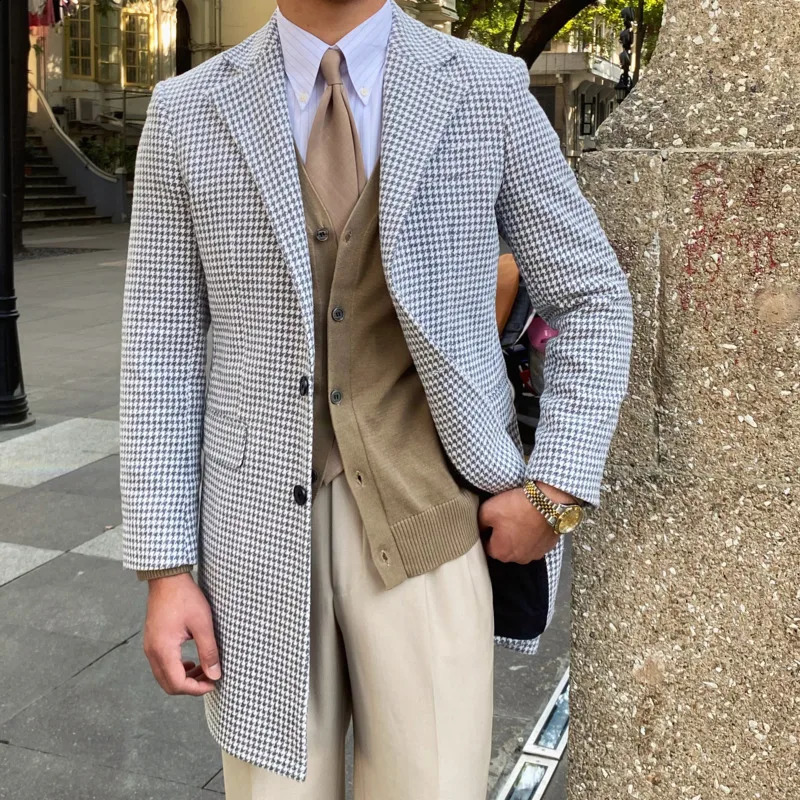 British retro hunting dog jacket mens long warm jacket autumn and winter mens wool jacket high-quality Abrigo Largo Hombre Mantel Wolle 240829