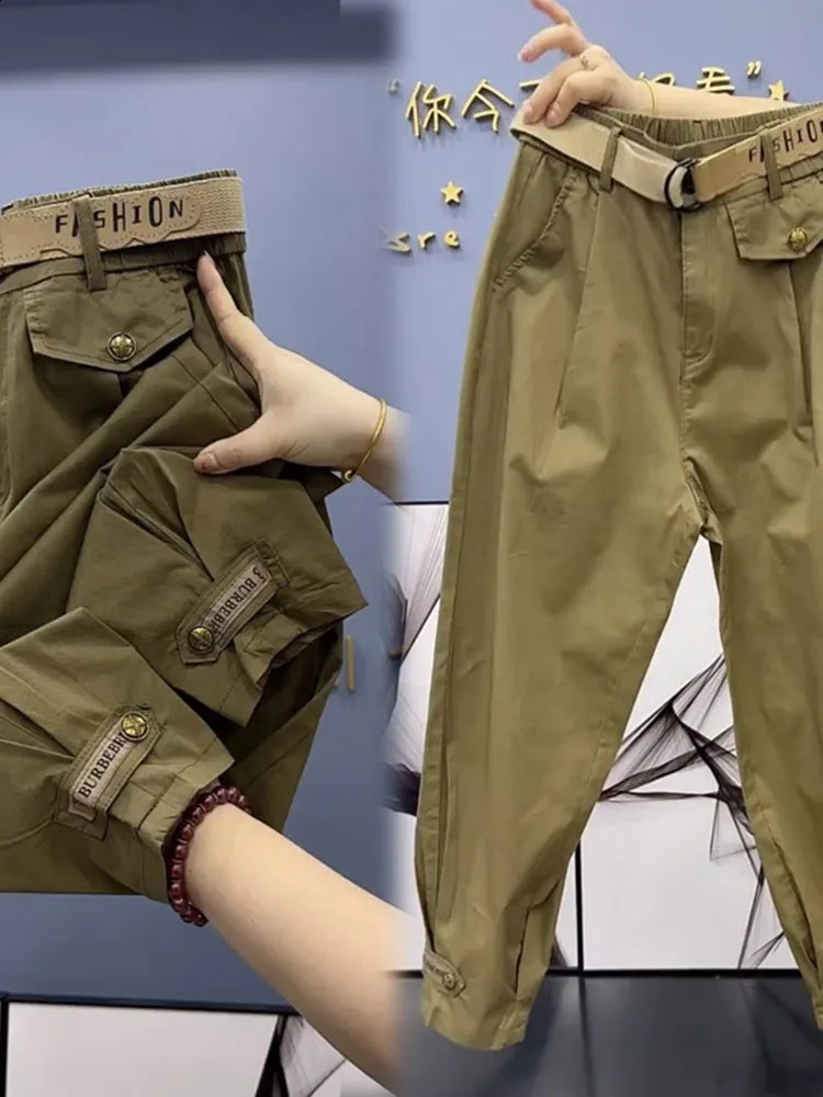 Cotton Metal buttons high-quality Solid Color Pants Women Autumn Spring Loose Casual Pants Trousers 240829