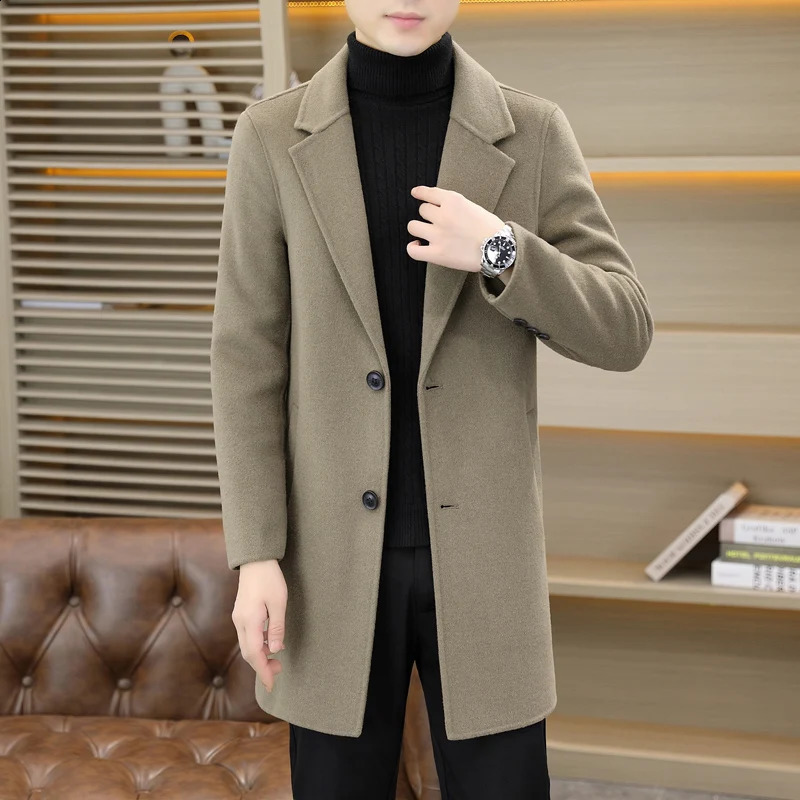 High quality double-sided coarse woolen coat mens fashionable wool coat autumn and winter warm cashmere medium long trench coat 240829