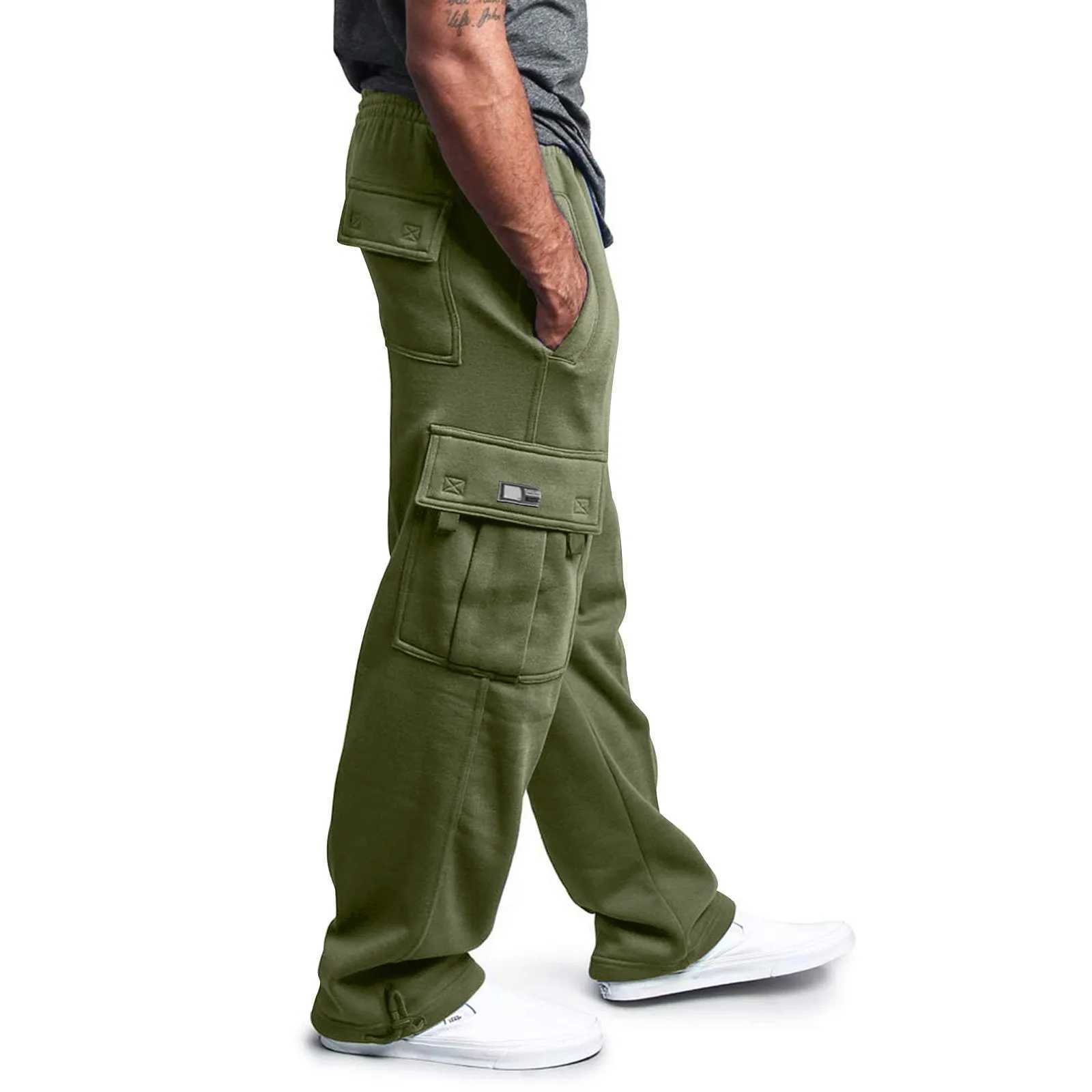 Pocket oversized cargo pants streetwear solid color European and American style pants black sportswear Trouser Pantalones W240829