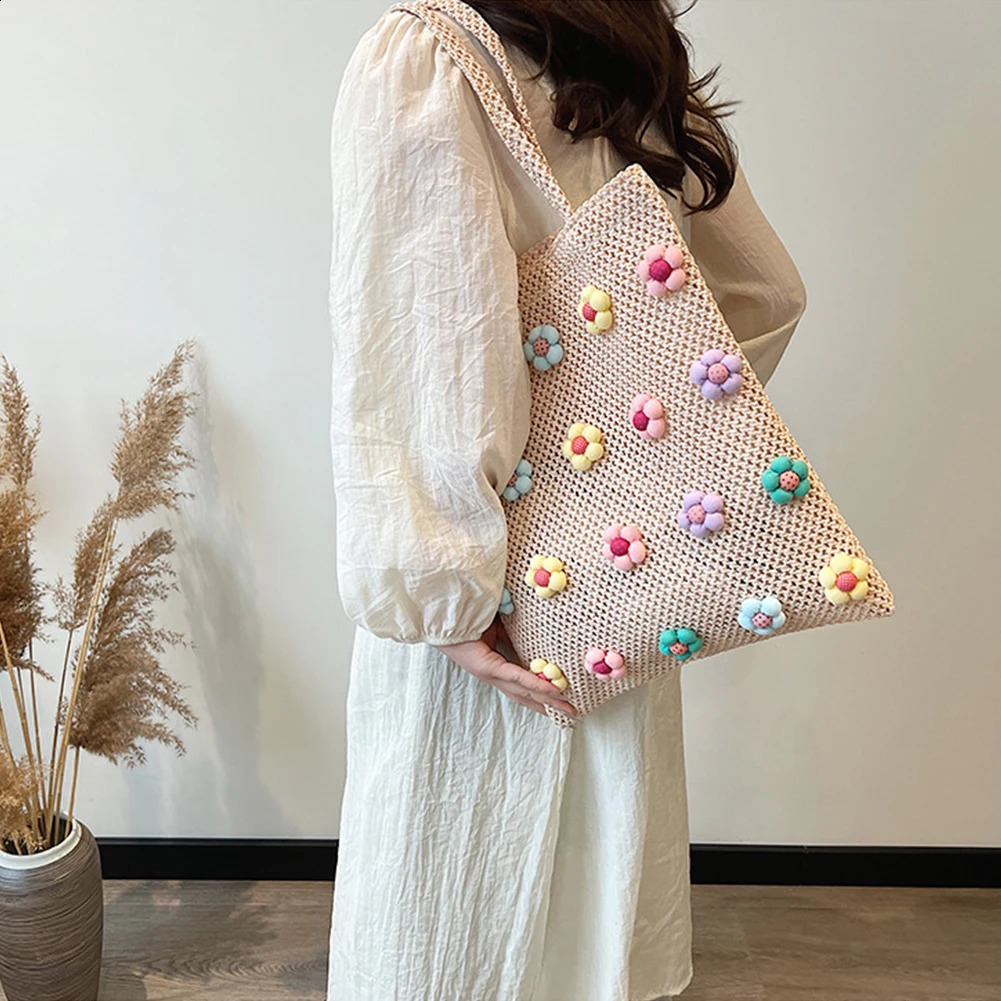 Sweet Flower Beach Bag large tote bag casual handbag vacation travel 240830