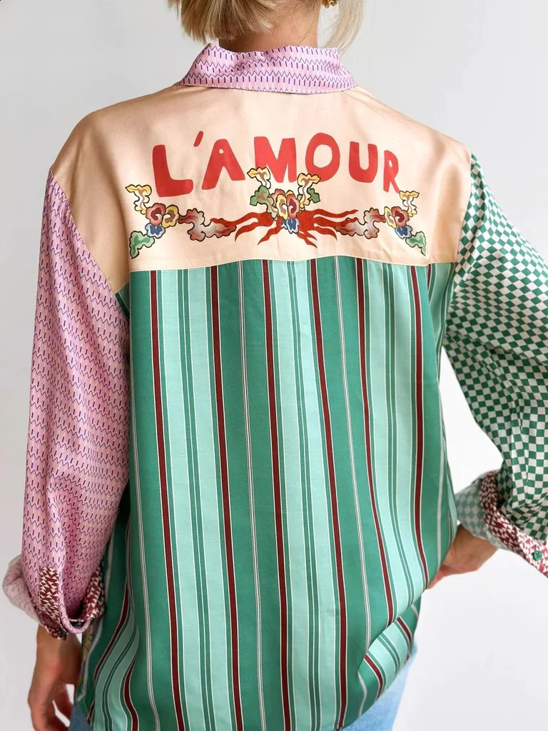 Fashion Graffiti Long Sleeve Turndown Collar Blouse Vintage Print Graphic Shirt 2024 Cardigan Casual Streetwear Clothing 240819