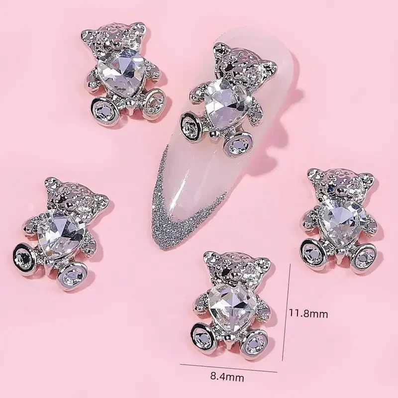 10 Cute Bear Rhinestone Nail Heart shaped Crystal 3D Nail Art Charm DIY Handmade Decoration W240829