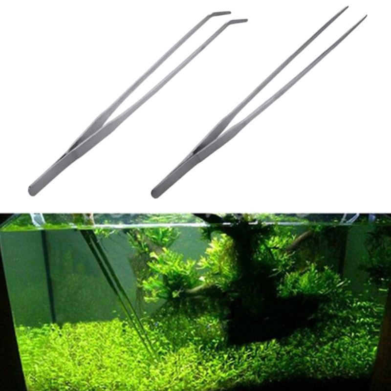 Stainless Steel Aquarium Tweezers Pliers Fish Tank Plant Aquascape Tools Straight Curved Forceps Clip Aquatic Feeding Tongs 27cm