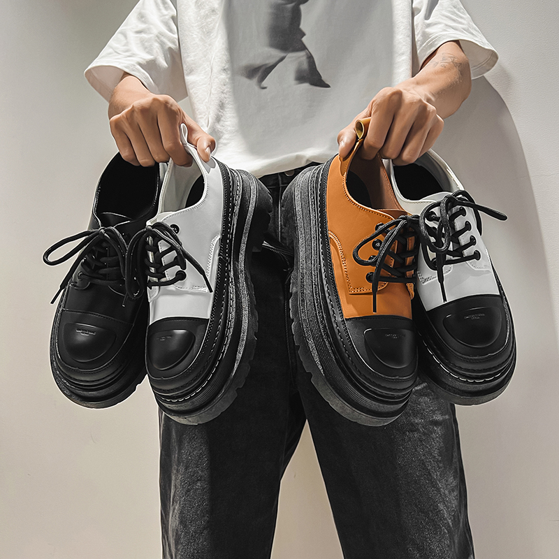 Retro Splicing Leather Round Toe Lace-up Casual Shoes for Men