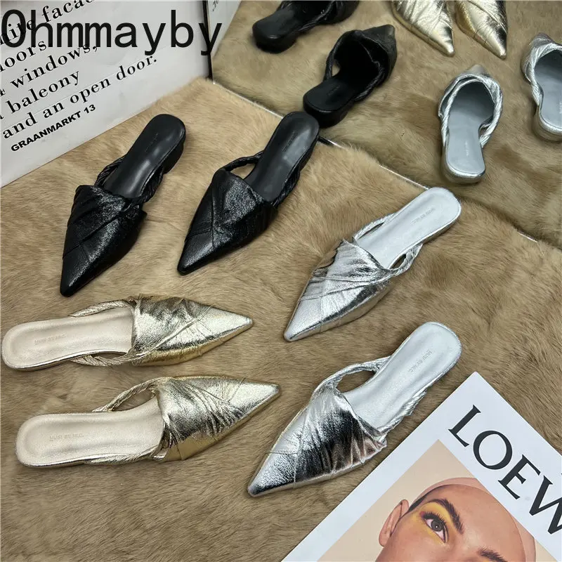 Spring 2024 Slip On Women Mules Slipper Fashion Pointed Toe Ladies Elegant Beach Sandal Casual Low Heel Slides 6fc1 per e1d