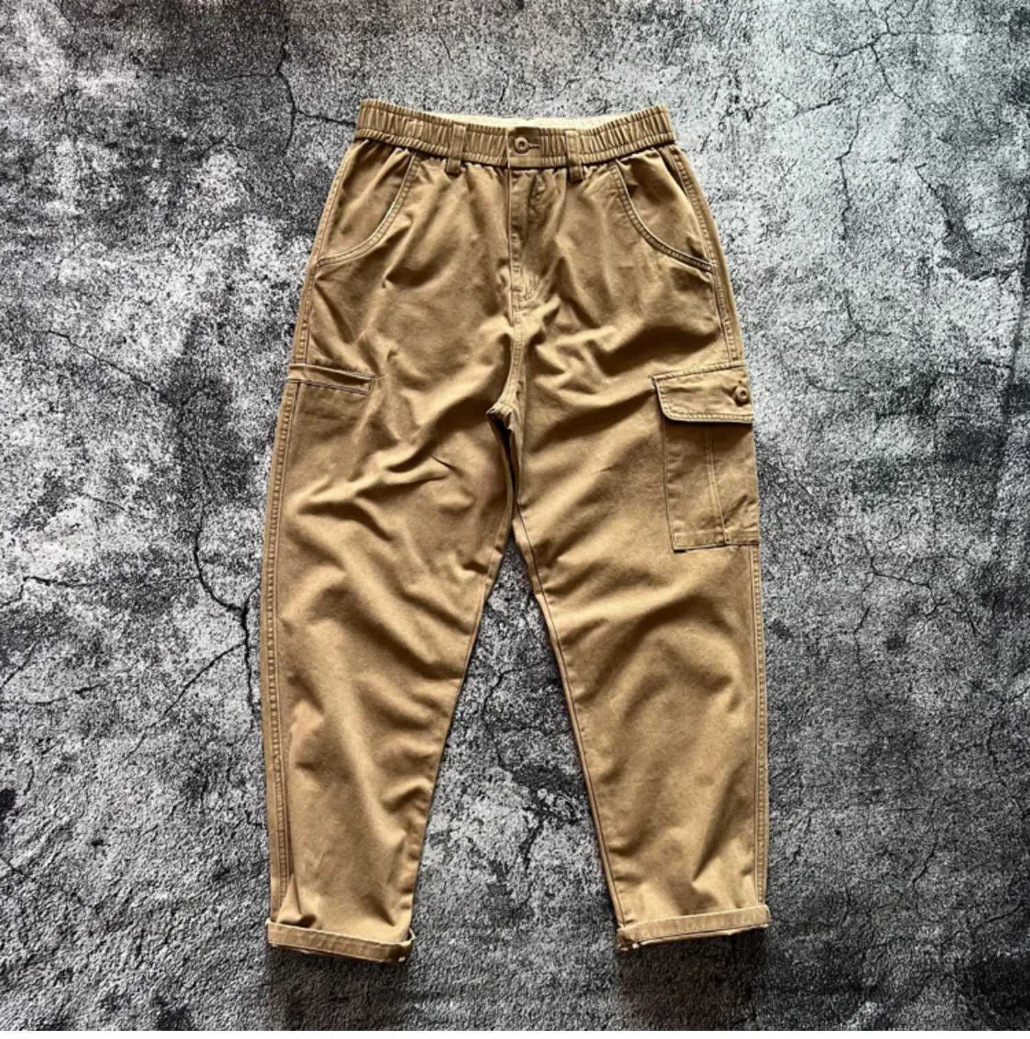 Amekaji Heavyweight 100% cotton multi pocket solid workwear pants American retro loose straight casual mens cargo handcart W240829