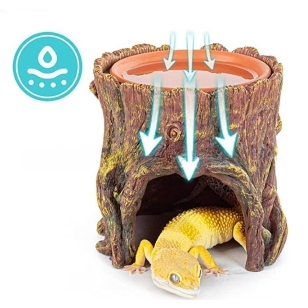 Resin Reptile Hide Cave Moisture Keeping Reptile Cave Basin Humidifying Garden Stump Decoration For Reptile Amphibians