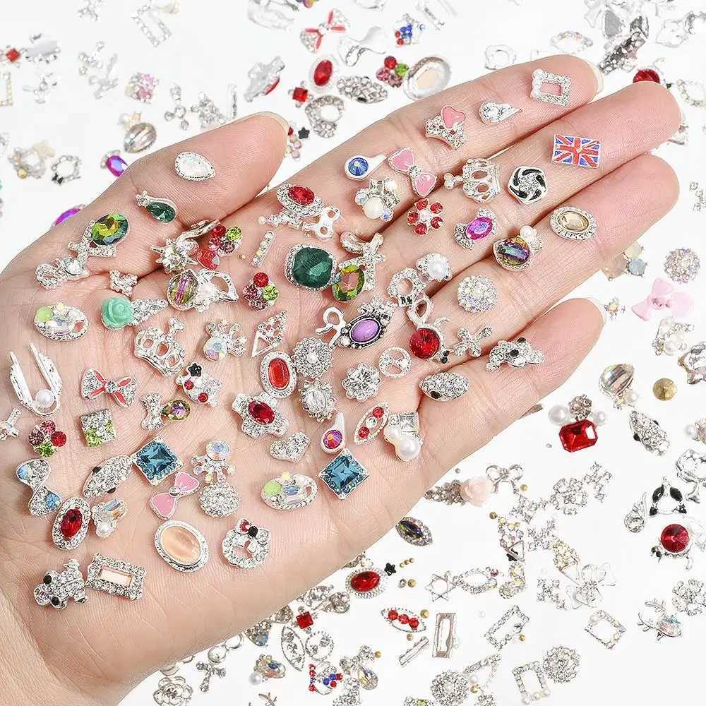 50 pieces of luxurious alloy nail charm gold/silver random mixed nail art decoration sparkling crystal gemstone rhinestone alloy nail charm W240829