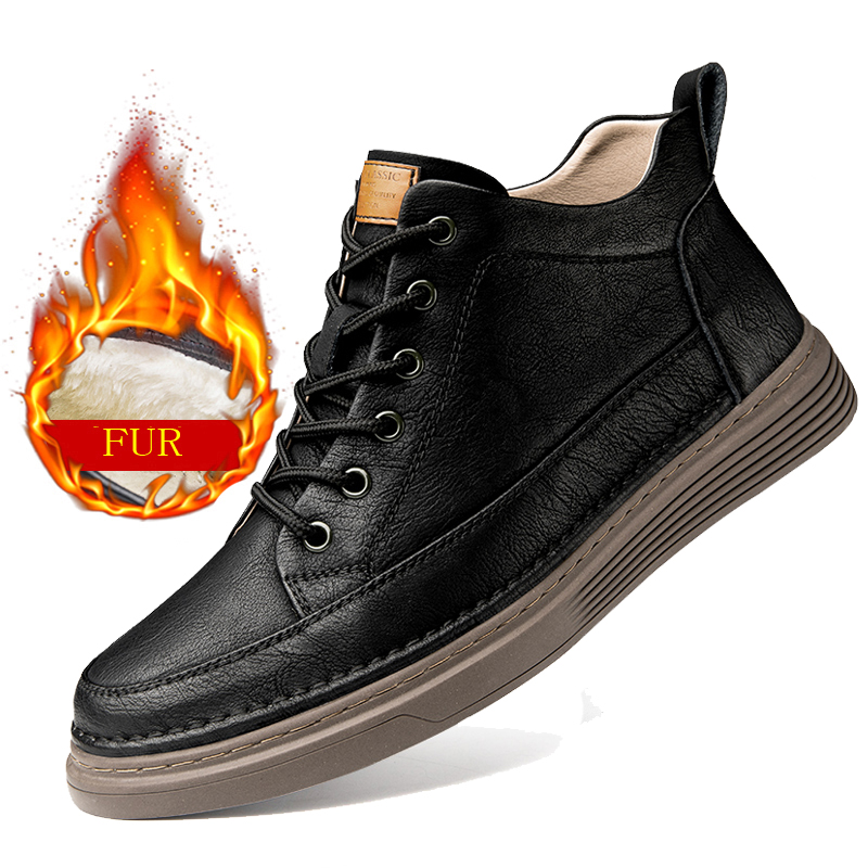 Ankle Spring Outdoor Leather High Quality High-waisted Sports Thick Sole Men Boots Elastic Strap Casual Shoes bd3f -waisted