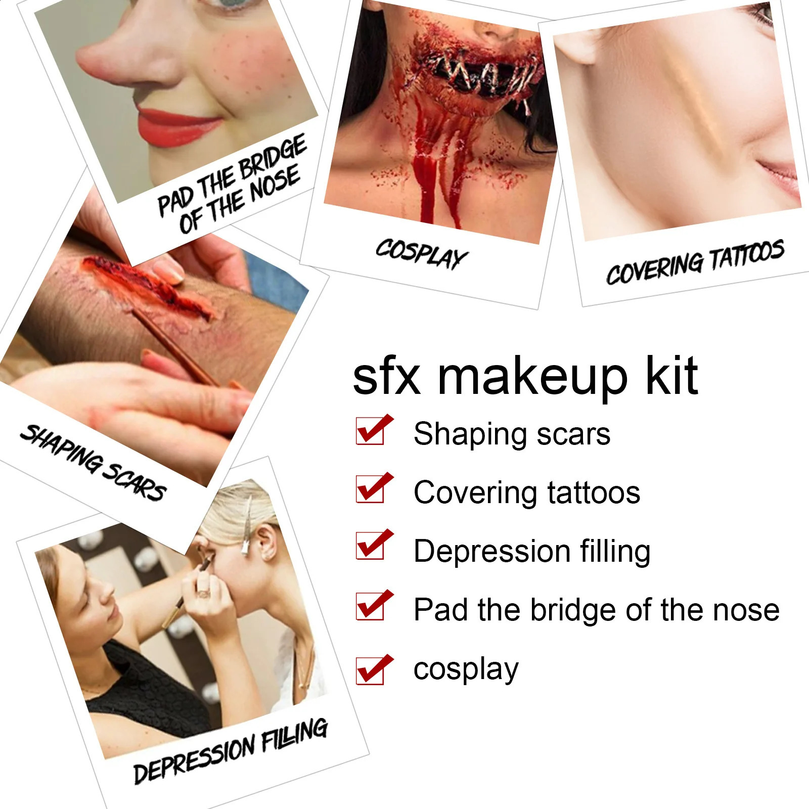 Jue Fish Halloween Makeup Pack Halloween Horror Makeup Skin Wax Plasma Scar Painting Makeup Set Role Playing Makeup Set 240829