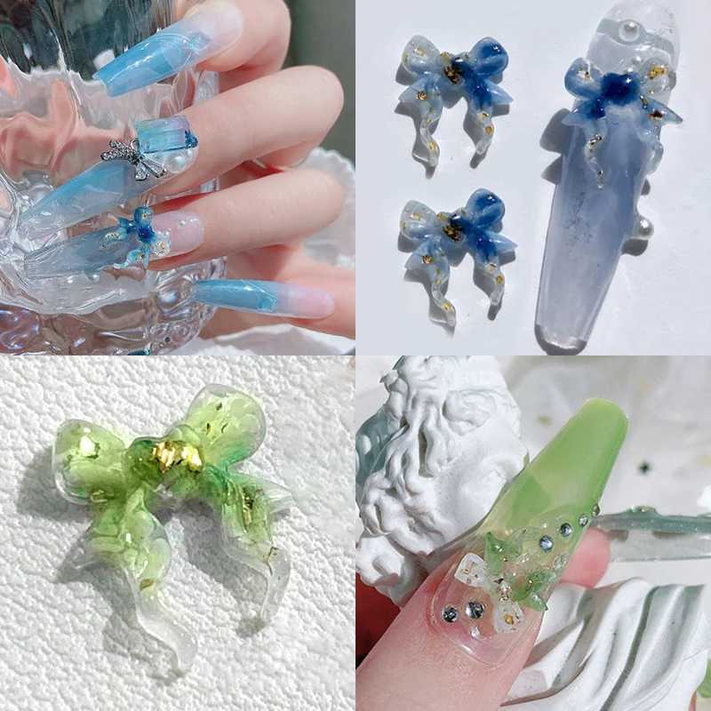 30 pieces of colorful gradient bow 3D nail decoration mixed with gold foil nail charm spring Kawaii DIY nail art accessories handmade W240829
