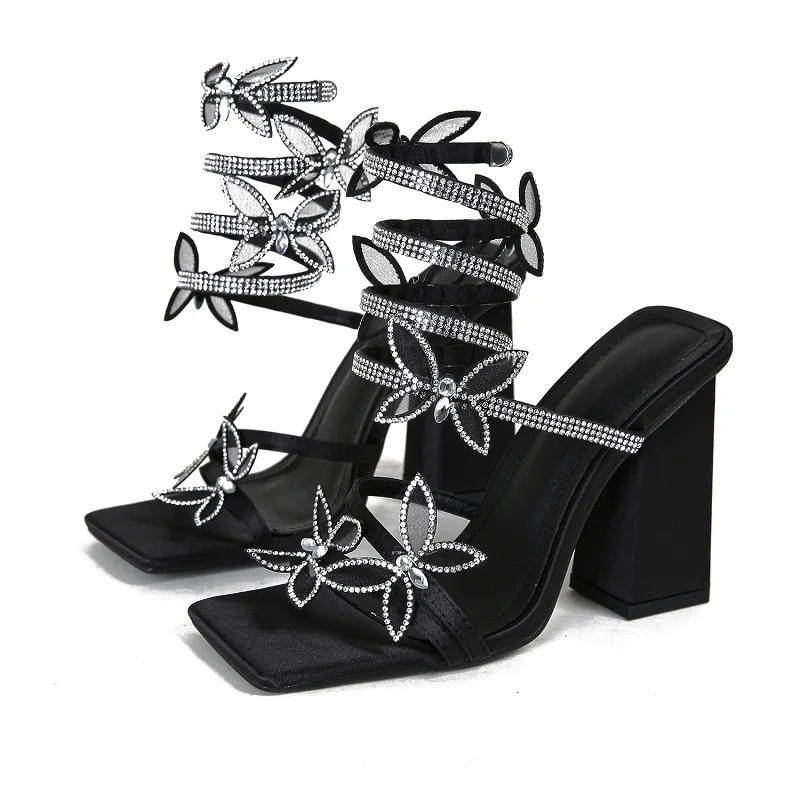 Eilyken Ankle Strap Butterfly-knot Narrow Band Women Sandals Elegant Crystal Rhie High Heels Banquet New Party Shoes c8ec