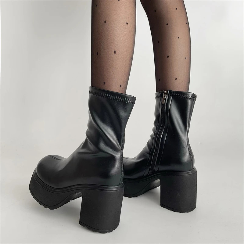 Platform Thick Heel Women Short Boots Fashion Side Zippers Ankle Booties Night Club Autumn Winter Female Shoes