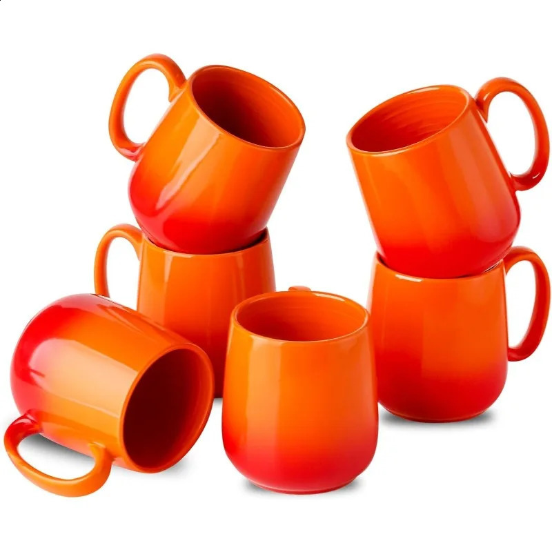 Coffee Mugs Set of 6 15-ounce Coffee Cups with Handle Ceramic Black Mugs for Coffee Tea Latte Cocoa Modern Tea Cups 240830