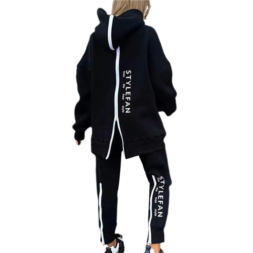 Two Wear Ways Women Outfits Two Piece Set Jogger Letter Printing Zipper Hooded Sweatshirt Pants Set Hoodies Tracksuit Fitness 240829