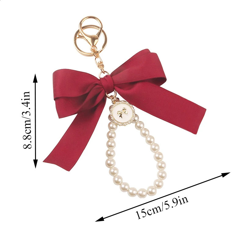 Pearl Keychain Sweet Fashion Ribbon Bowknot Keyring Accessories Metal Buckle Women Bag Charms Gifts Jewelry 240829