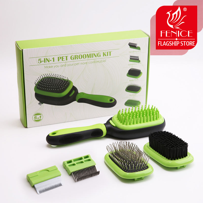 Fenice 5-IN-1 Air Cushion Pet Grooming Comb Dog Cat Massage Comb Flocking Hair Removal Open Knot Comb