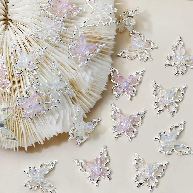 Double Butterfly Nail Art Charm 3D Alloy Aurora Ice Butterfly Nail Decoration Rhinestone DIY Jewelry Accessories W240829