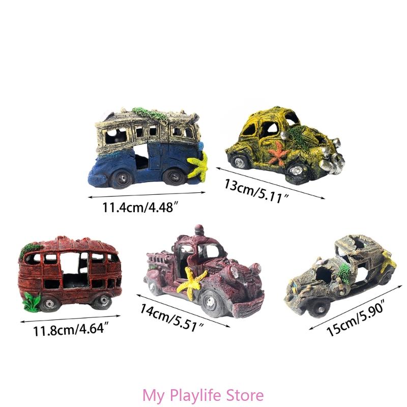 Resin Wrecked Car Ornaments DIY Resin Fish Tank Artificial Aquarium Car Wreckage Simulation for Fish Reptiles Shelter