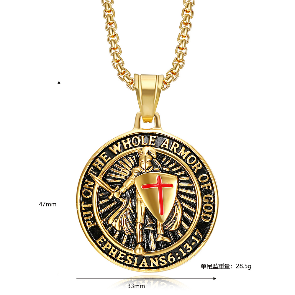 Vintage Stainless Steel Pendant Necklace 18K Gold Plated No Fade Mens Jewelry