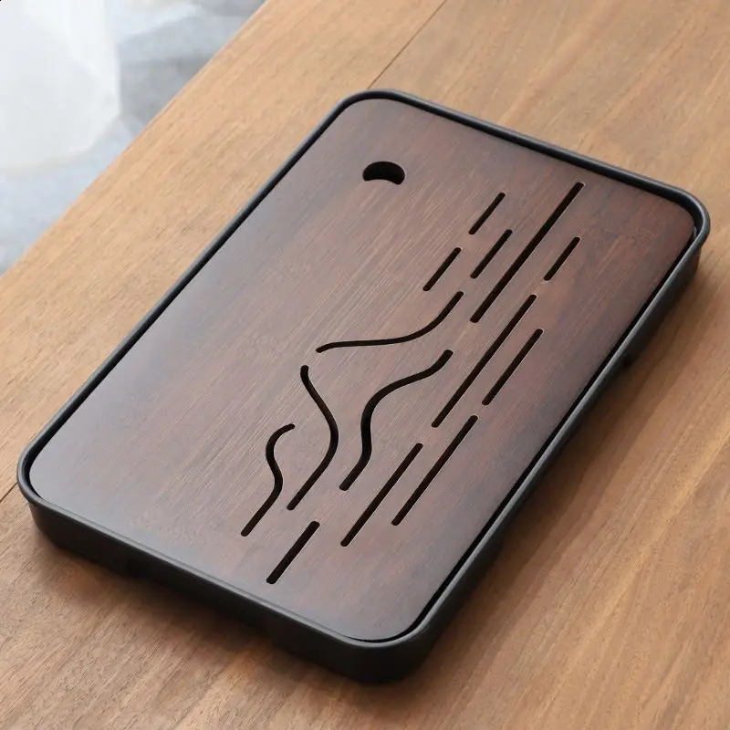 Wooden Tray for Tea Tray Office Small-scale Bamboo Japanese Drainage Gongfu Tea Set Board Rectangular Puer Supplies Style Black 240829 - view 4
