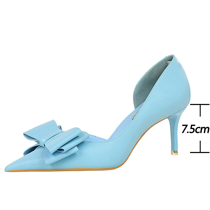 Pu Leather Kitten Heels Bowknot Stiletto Heels, Sexy Wedding Shoes for Women, 7.5 Cm High-heeled Pumps 4 , mps