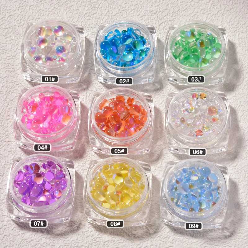 1 box of mermaid bubble beads nail rhinestones charm mixed round flat back macaron beads French nail decoration gemstone DIY accessories R#Y2K W240829
