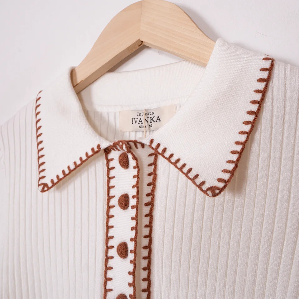 ZESSAM Solid Embroidery Stitching Jacquard Knit Pullover Long Sleeve Warm Button Female Sweater Casual Cozy Lady Tops 240827