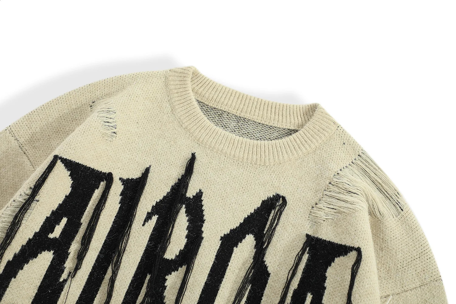 Mens High Street Ripped Sweater Fashion Street Clothing Hip Hop Knitted Jumper Y2K Destroyed Pullover Knitted Top 240829