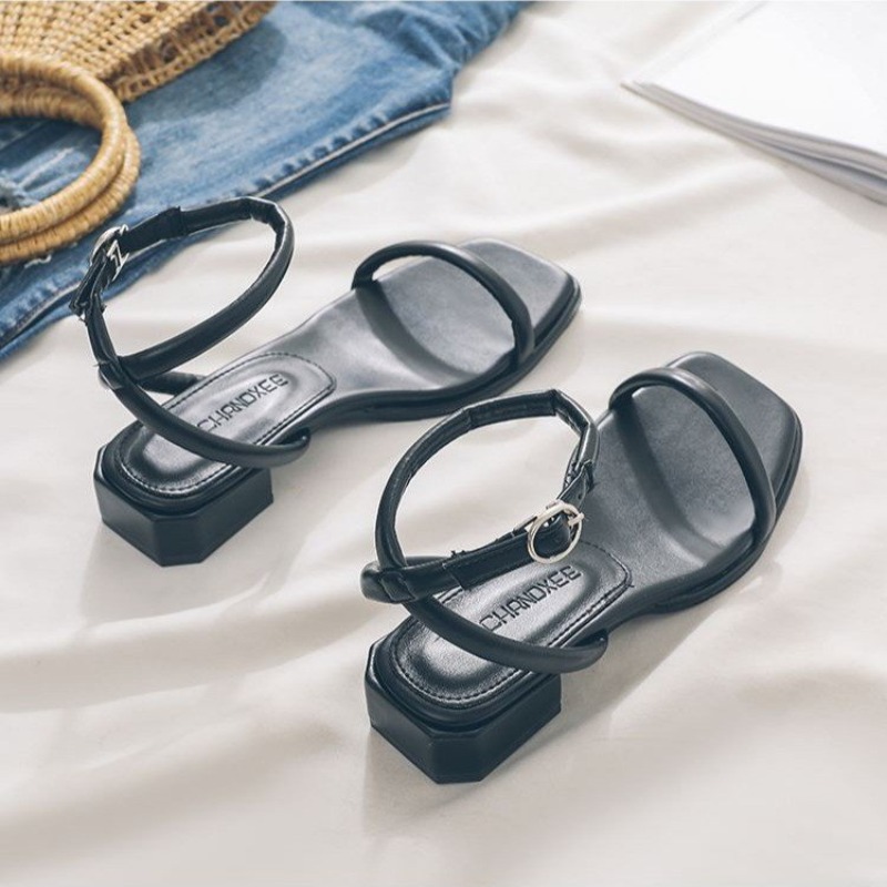 Summer Fashion Shoes Woman's Sandals Narrow Band Vintage Square Toe Ankle New Strap Thong Sandalias Shape Design Elegant Women 35-40 8cf2